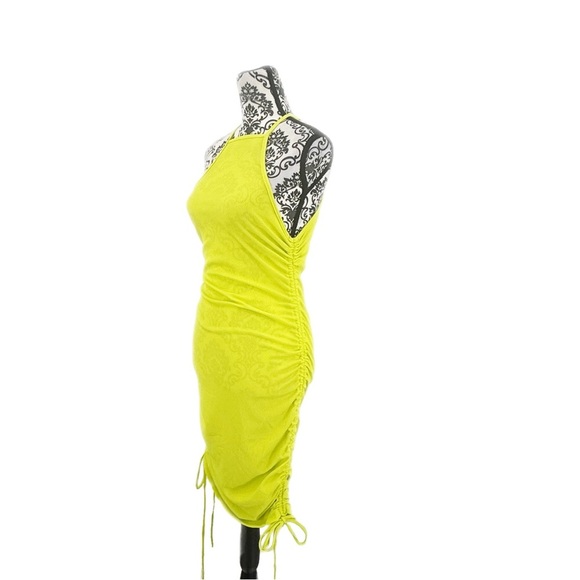 Almost Famous Hot Girl Summer Yellow Ruched Halter Sexy Adjustable Mini Dress, L - Picture 3 of 7